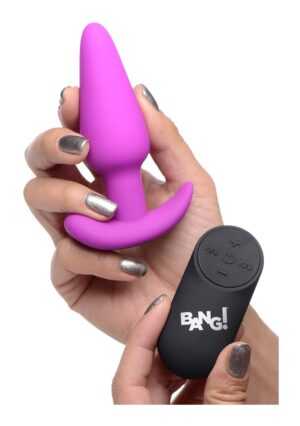 21X Vibrating Silicone Butt Plug with Remote Control - Purple