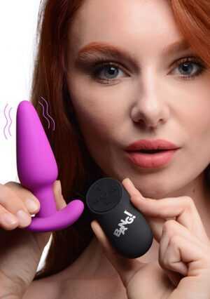 21X Vibrating Silicone Butt Plug with Remote Control - Purple