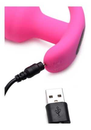 21X Vibrating Silicone Swirl Butt Plug with Remotel - Pink