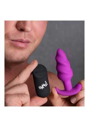 21X Vibrating Silicone Swirl Butt Plug with Remote - Purple