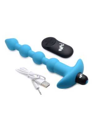 Vibrating Silicone Anal Beads & Remote Control - Blue