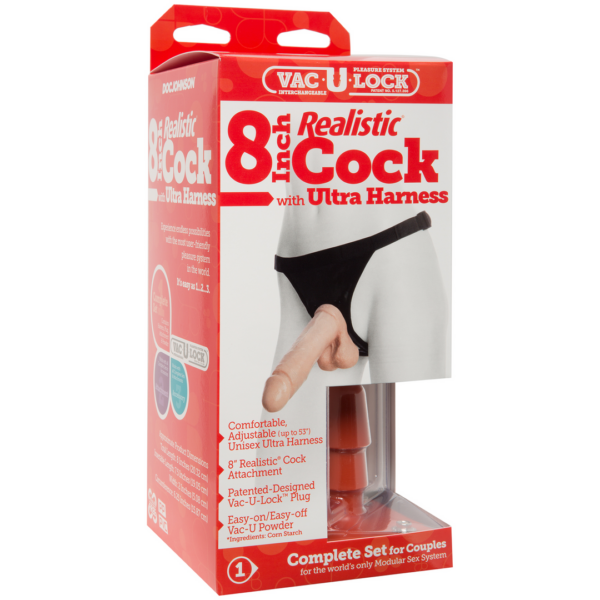 Vac-U-Lock Realistic Cock - With Ultra Harness - 8 Inch