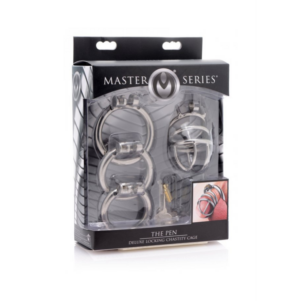 The Pen Deluxe Locking Chastity Cage - Silver